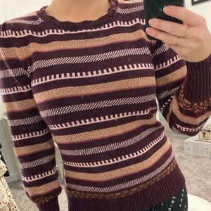 LOFT MAROON WHITE AND GOLD DESIGN SWEATER